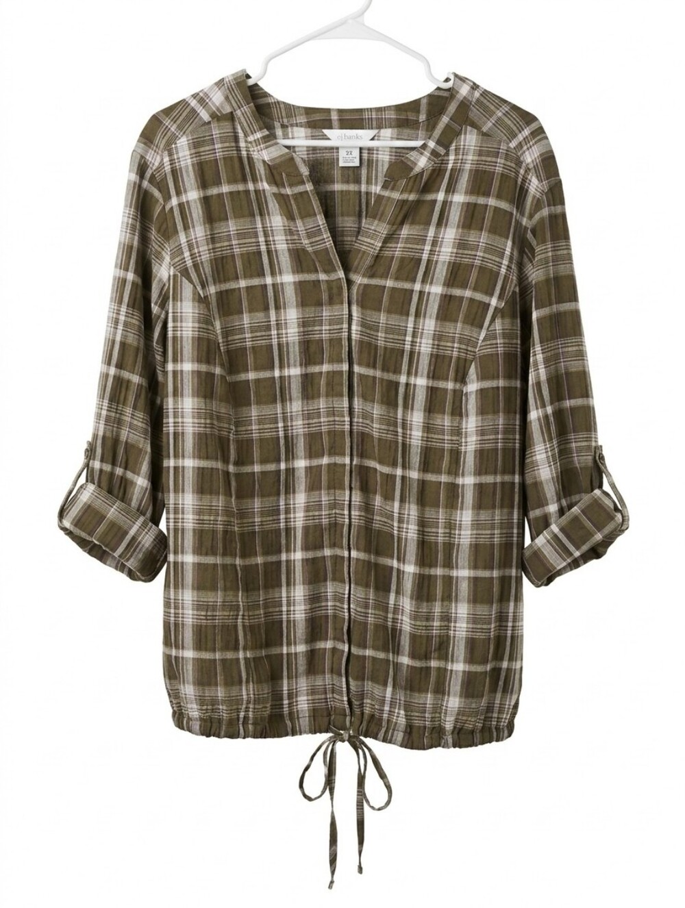 CJ Banks Olive Green and Black Plaid Tunic Top